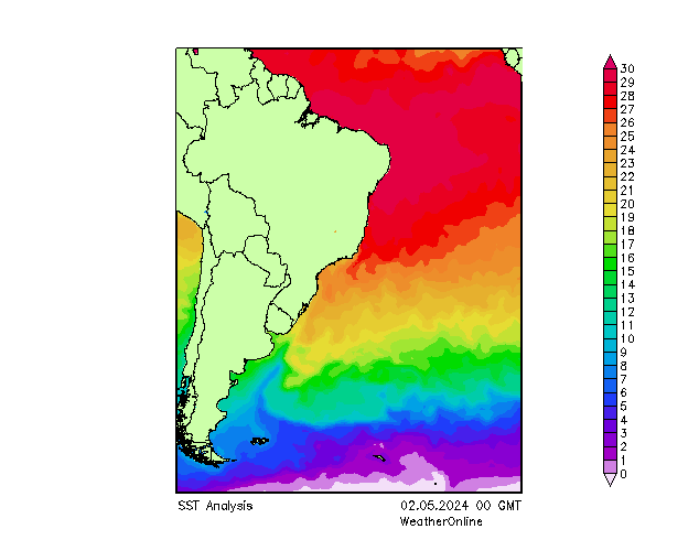 Atlantic Ocean SST Th 02.05.2024 00 UTC