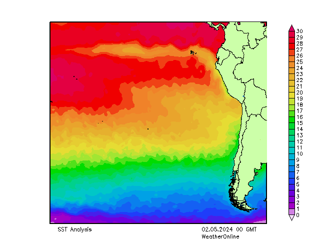 Тихий Океан SST чт 02.05.2024 00 UTC