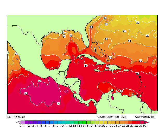 Caraibi SST gio 02.05.2024 00 UTC