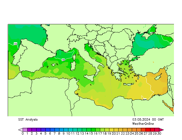 Morze Śródziemne SST pt. 03.05.2024 00 UTC