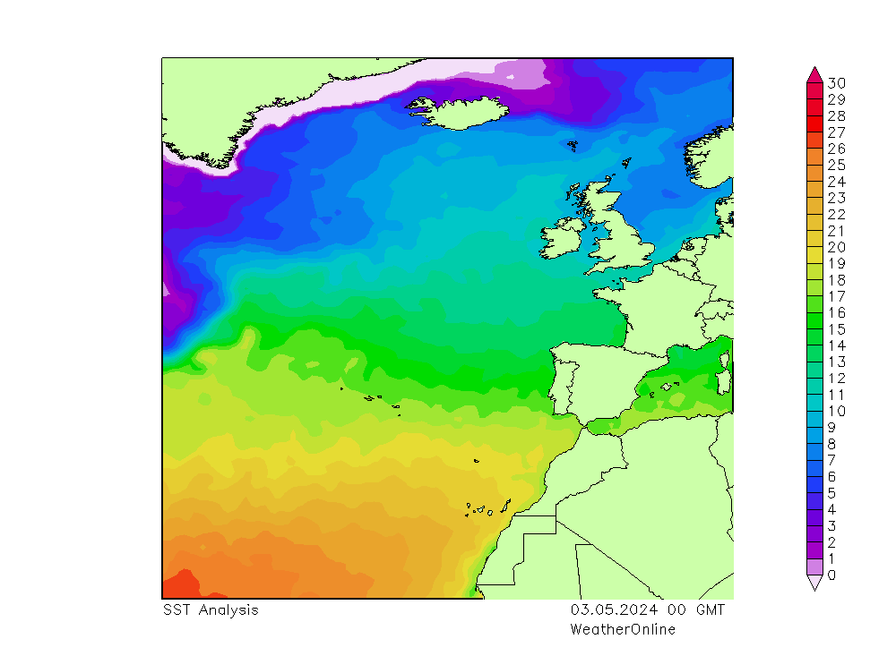 Atlas Okyanusu SST Cu 03.05.2024 00 UTC