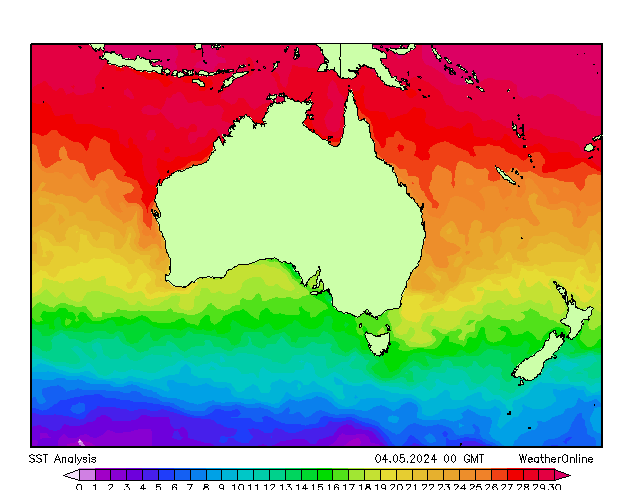 Австралия SST сб 04.05.2024 00 UTC