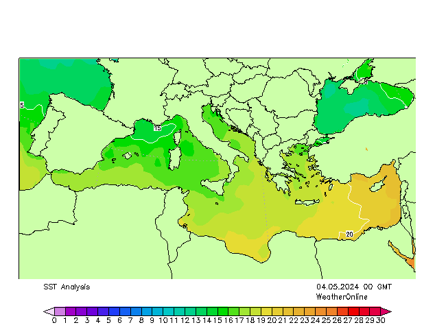 Mar Mediterraneo SST sab 04.05.2024 00 UTC