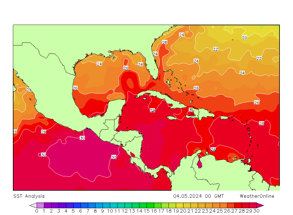 Caribian SST  04.05.2024 00 UTC