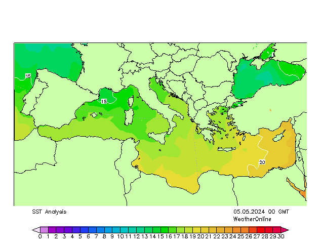 Mediterranean SST Su 05.05.2024 00 UTC
