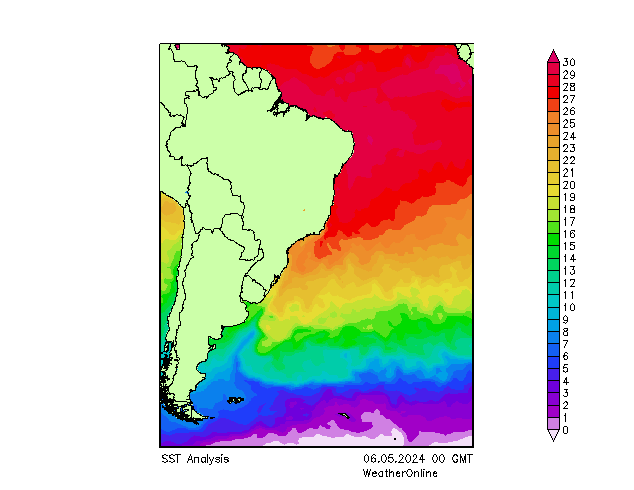 Ocean Atlantycki SST pon. 06.05.2024 00 UTC