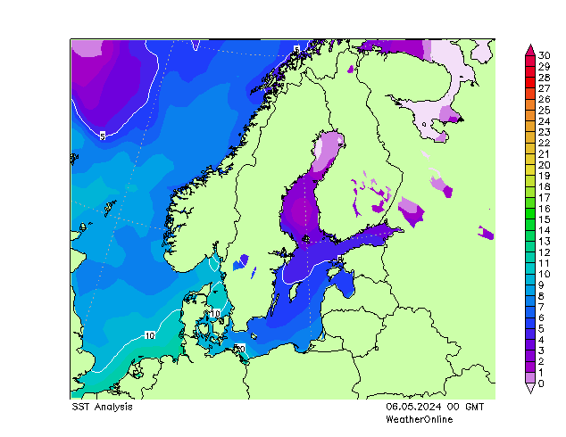 Baltic Sea SST Mo 06.05.2024 00 UTC