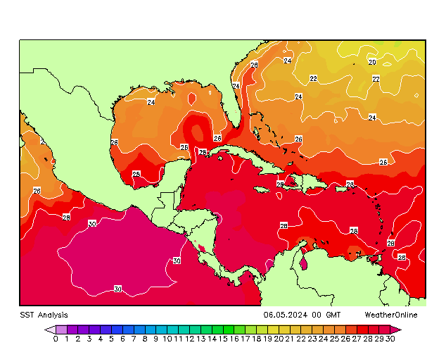 Вест-Индия SST пн 06.05.2024 00 UTC