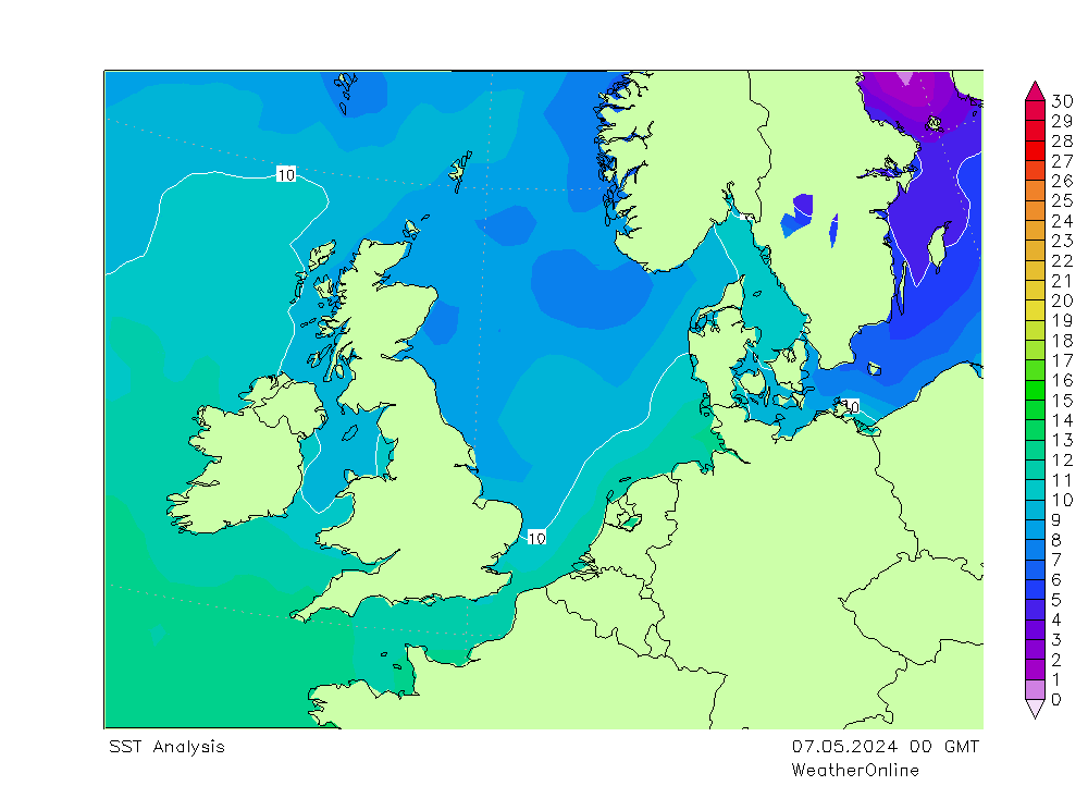 Mar do Norte SST Ter 07.05.2024 00 UTC