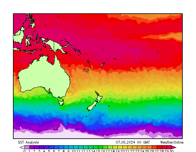 Pacifik SST Út 07.05.2024 00 UTC