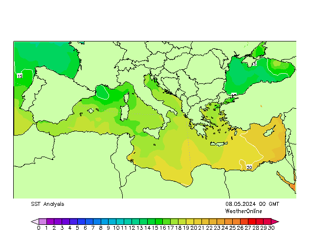 Mediterranean SST We 08.05.2024 00 UTC