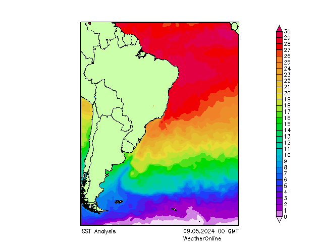 Atlas Okyanusu SST Per 09.05.2024 00 UTC