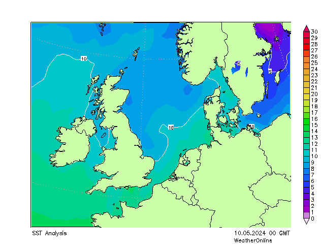North Sea SST Fr 10.05.2024 00 UTC