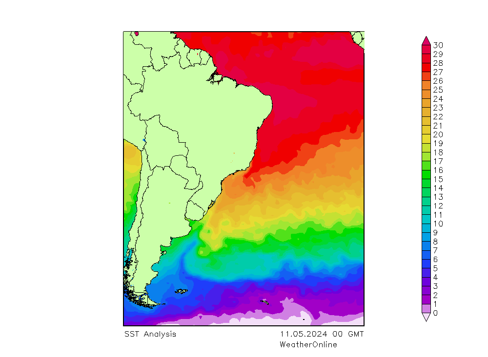Atlantic Ocean SST Sa 11.05.2024 00 UTC