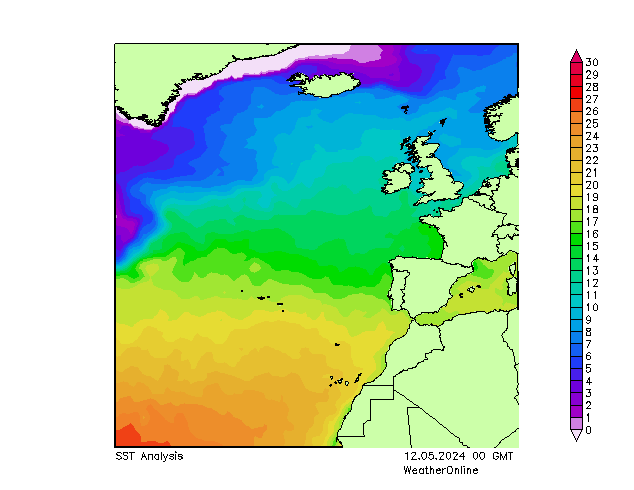 Atlantic Ocean SST  12.05.2024 00 UTC