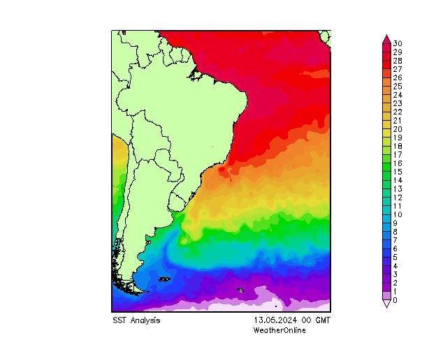 Océano Atlántico SST lun 13.05.2024 00 UTC