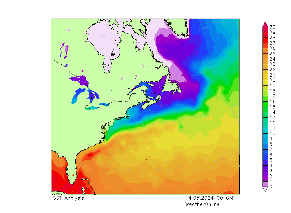 Atlantický SST Út 14.05.2024 00 UTC