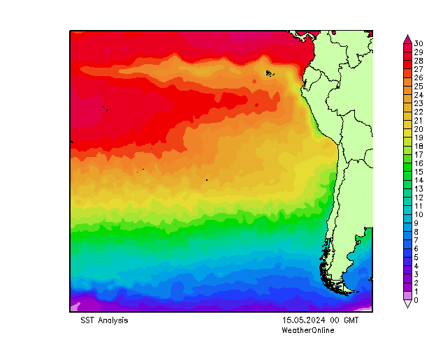Pacyfik SST śro. 15.05.2024 00 UTC