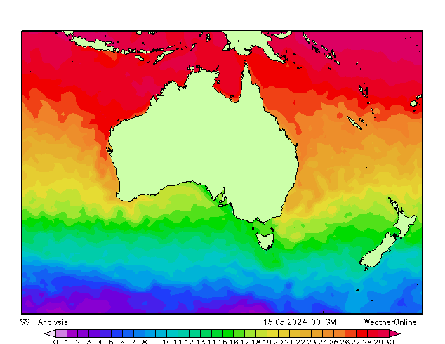 Australia SST mer 15.05.2024 00 UTC