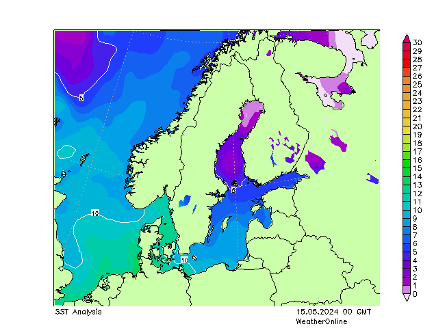 Baltık Denizi SST Çar 15.05.2024 00 UTC