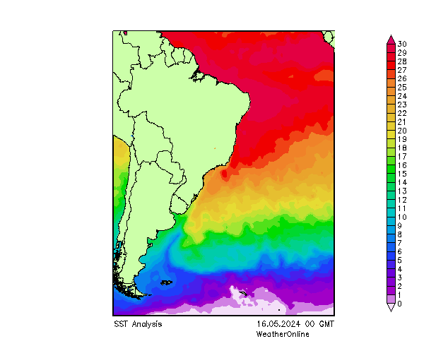 Ocean Atlantycki SST czw. 16.05.2024 00 UTC