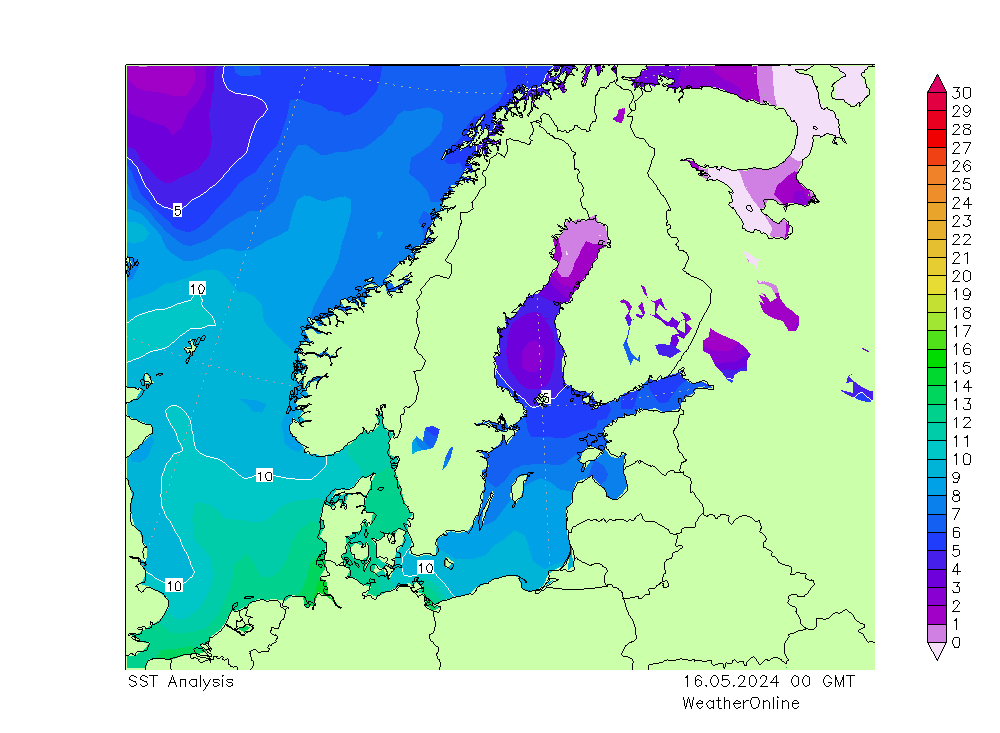 Mer Baltique SST jeu 16.05.2024 00 UTC