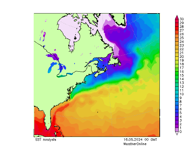 Atlantic Ocean SST  16.05.2024 00 UTC