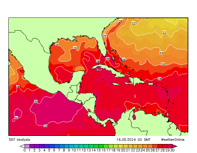 Caribe SST jue 16.05.2024 00 UTC