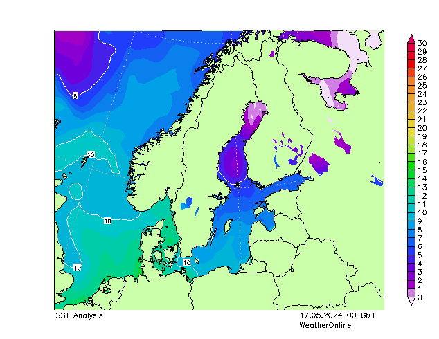Baltic Sea SST  17.05.2024 00 UTC