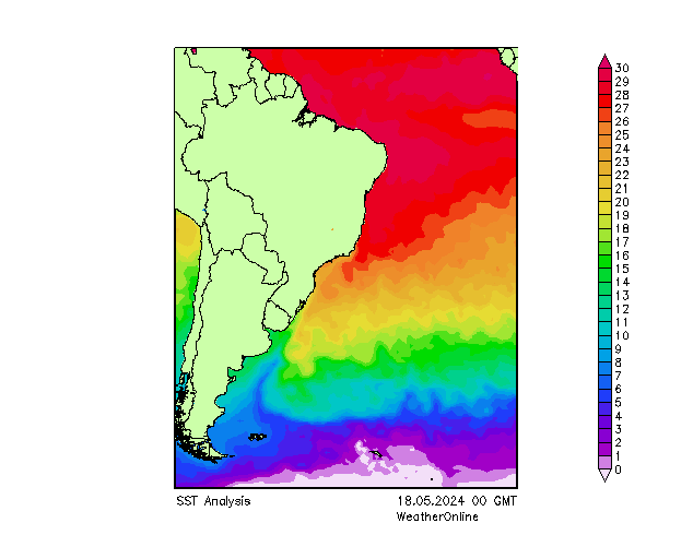 Atlantický SST So 18.05.2024 00 UTC