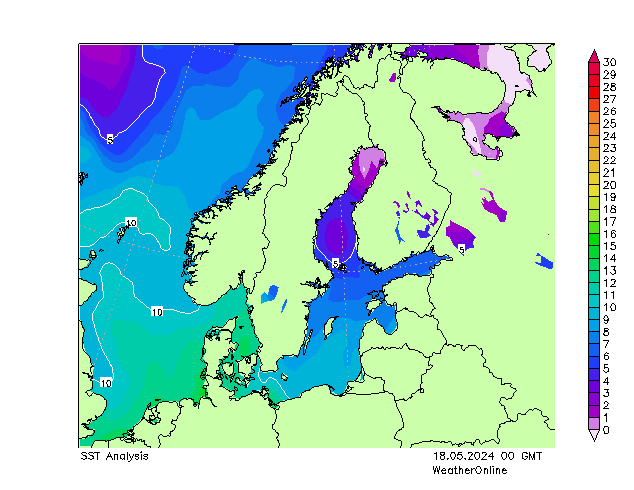 Mer Baltique SST sam 18.05.2024 00 UTC