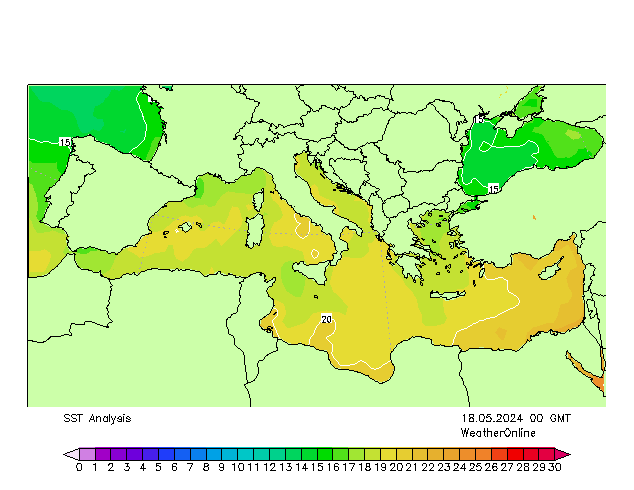 Mediterranean SST Sa 18.05.2024 00 UTC
