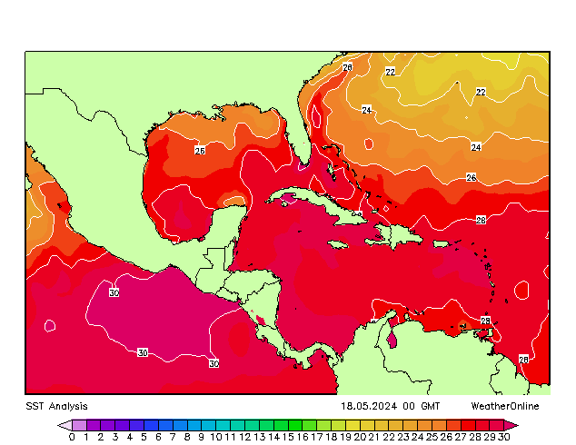 Caribe SST Sáb 18.05.2024 00 UTC