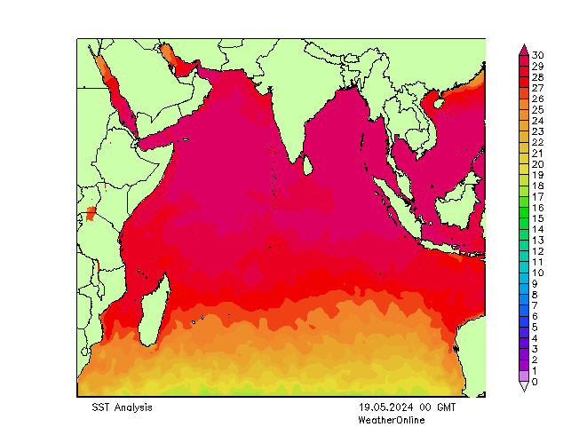 Индийский океан SST Вс 19.05.2024 00 UTC