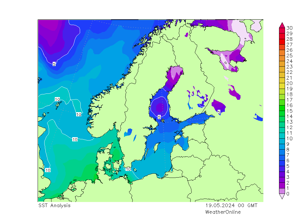 Mer Baltique SST dim 19.05.2024 00 UTC