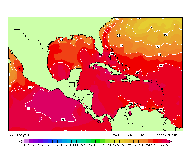 Вест-Индия SST пн 20.05.2024 00 UTC