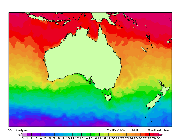 Австралия SST чт 23.05.2024 00 UTC