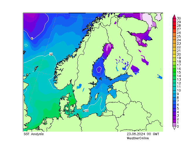 Baltic Sea SST Th 23.05.2024 00 UTC