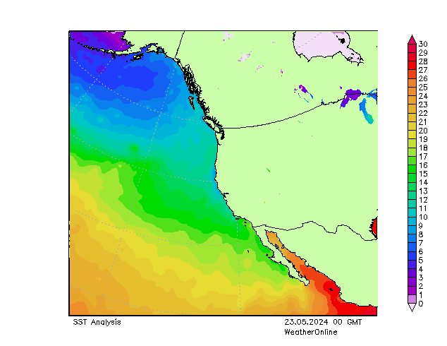 Pacifico SST gio 23.05.2024 00 UTC