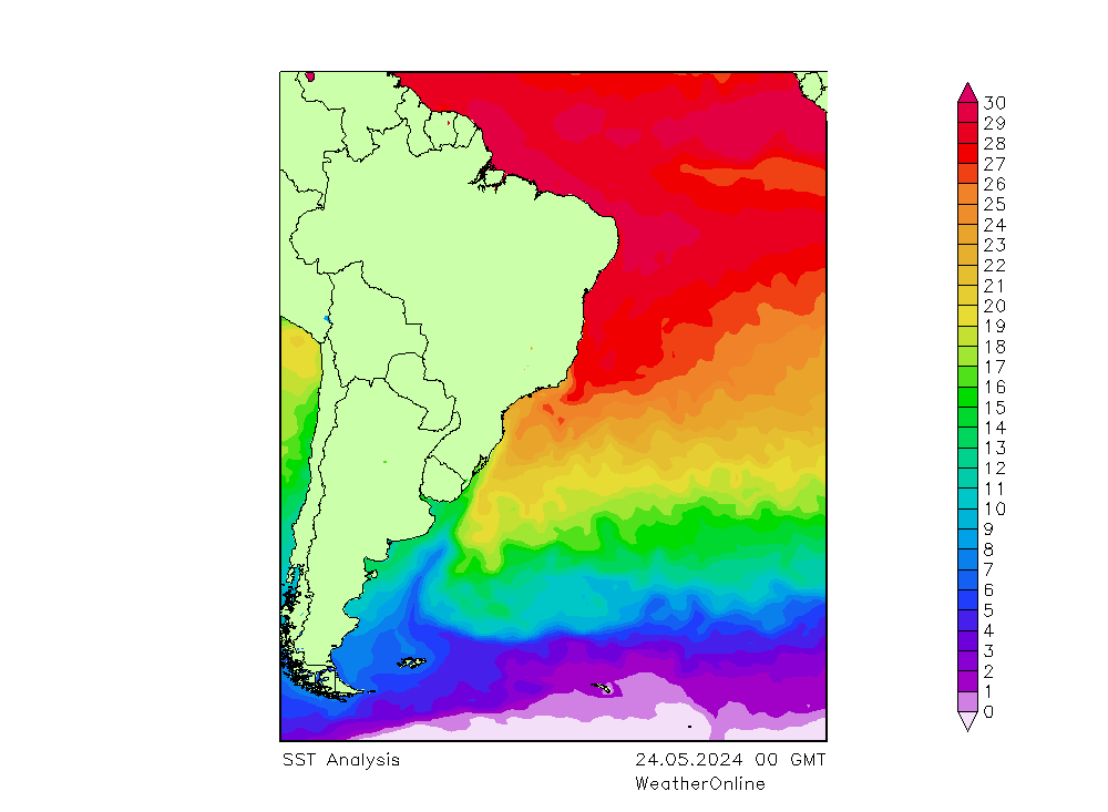 Atlantic Ocean SST Fr 24.05.2024 00 UTC