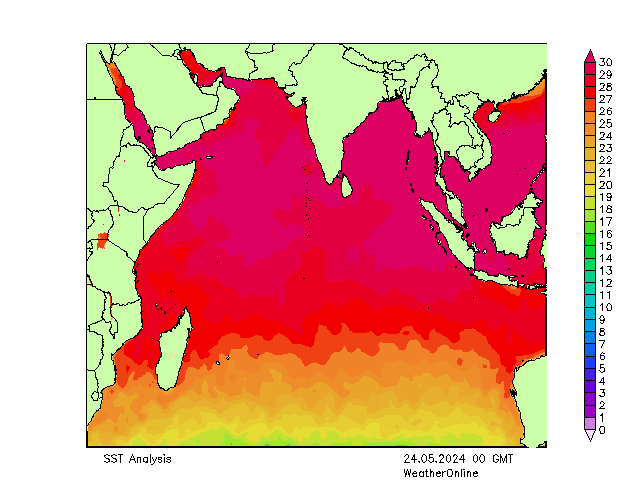 Indian Ocean SST Fr 24.05.2024 00 UTC