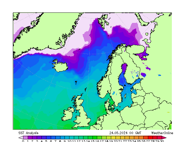 Atlantic North SST Fr 24.05.2024 00 UTC