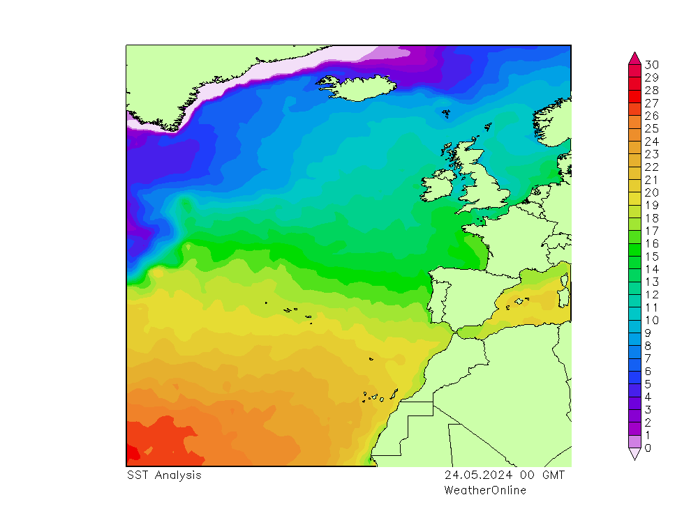 Ocean Atlantycki SST pt. 24.05.2024 00 UTC