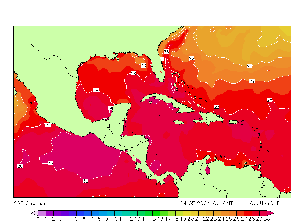 Вест-Индия SST пт 24.05.2024 00 UTC