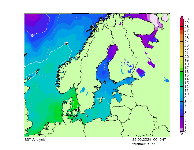 Morze Bałtyckie SST nie. 26.05.2024 00 UTC