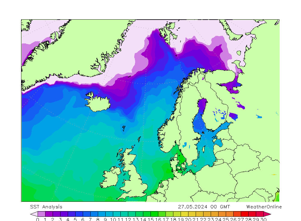 североатлантический SST пн 27.05.2024 00 UTC