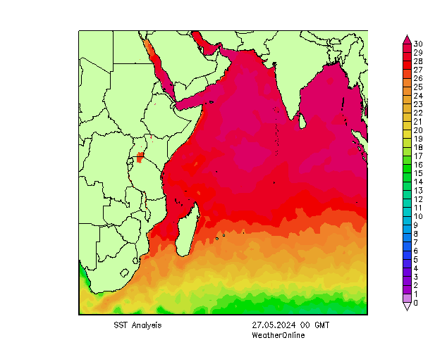 Indian Ocean SST Mo 27.05.2024 00 UTC
