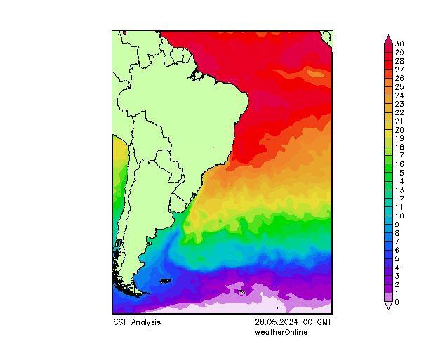 Océano Atlántico SST mar 28.05.2024 00 UTC