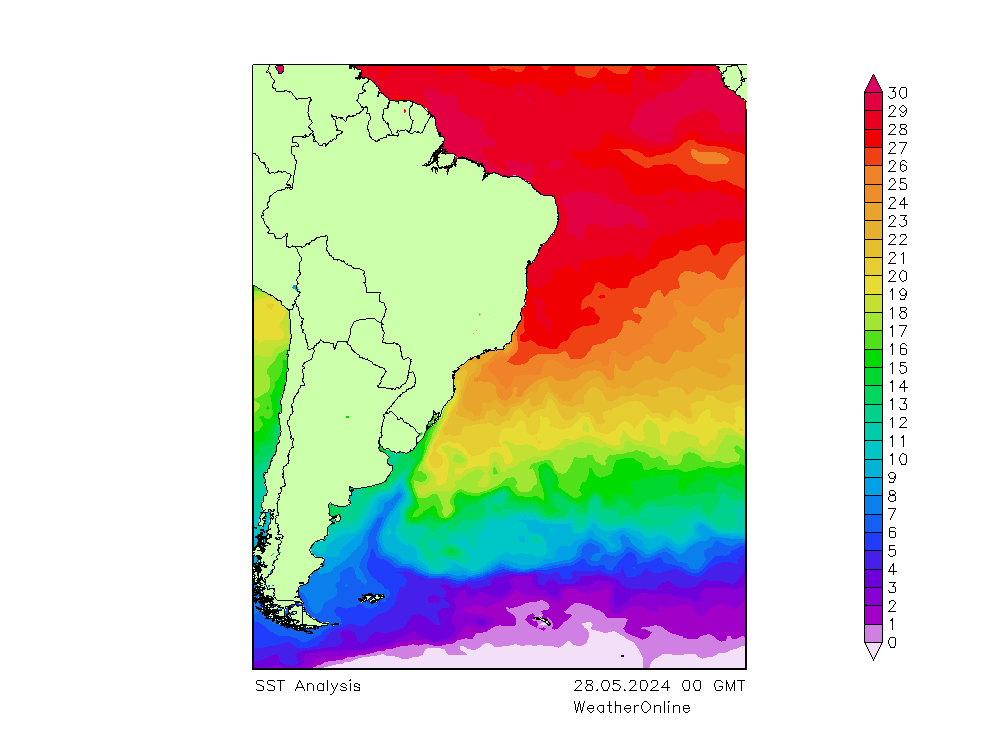 Océano Atlántico SST mar 28.05.2024 00 UTC