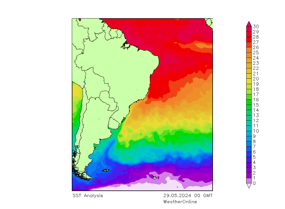 Atlantic Ocean SST  29.05.2024 00 UTC